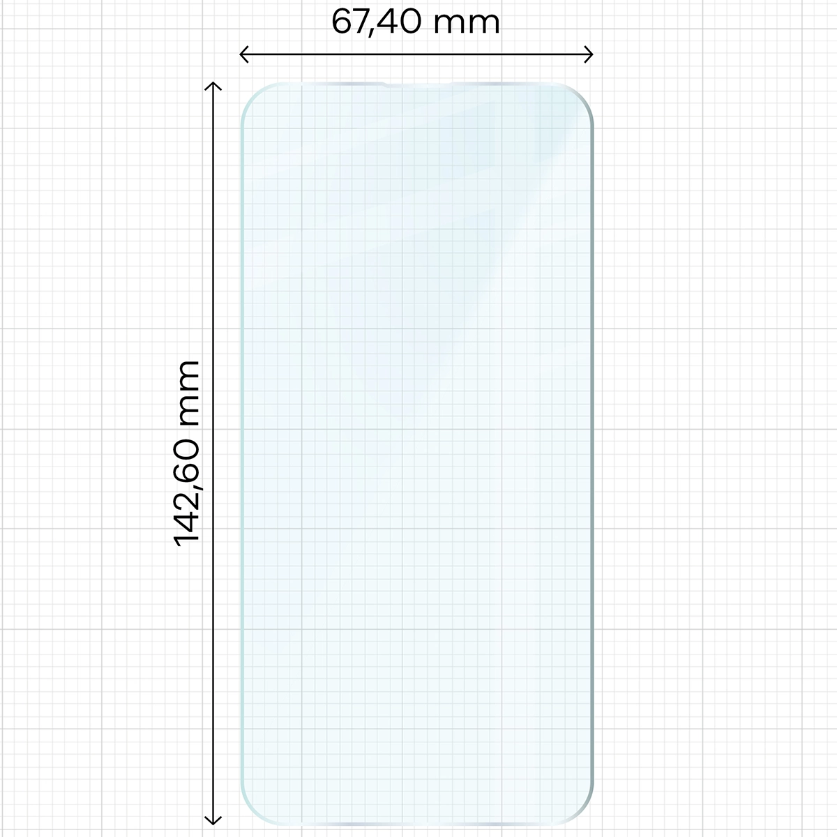 Miarka z wymiarami szkła hartowanego Bizon Glass Clear Duo do Apple iPhone 17e / Apple iPhone 16e Apple iPhone 14 / Apple iPhone 13 Pro / Apple iPhone 13